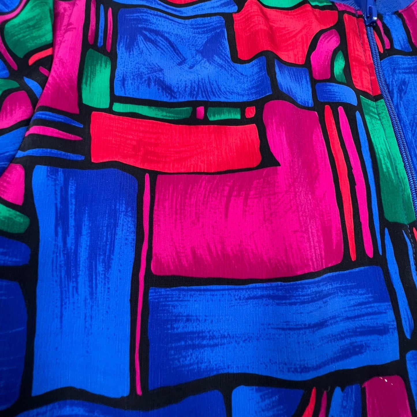 VTG Retro 90s Teddi Bomber Jacket Womens Large Blue Abstract Geometric Zip Up