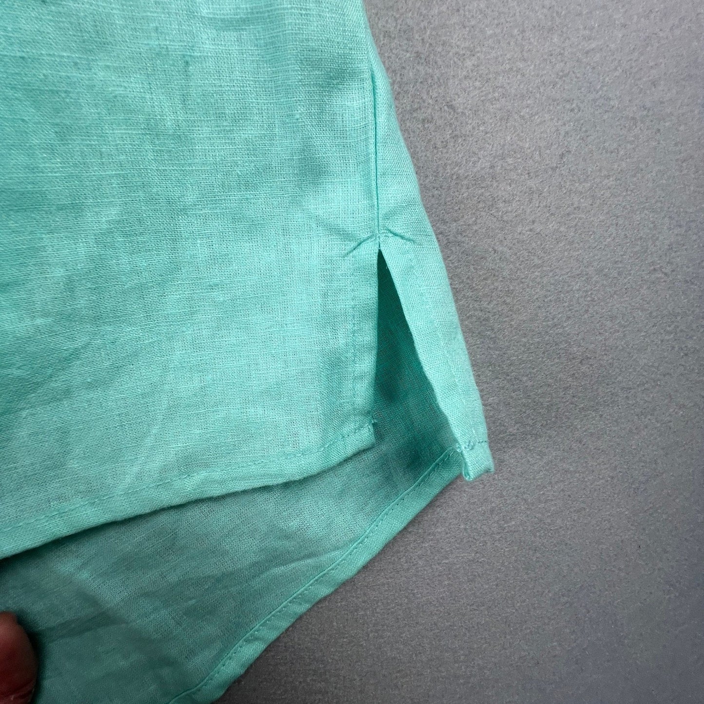 Emily Daniels Button Down Top Womens Large Green Linen Blend Short Sleeve Casual