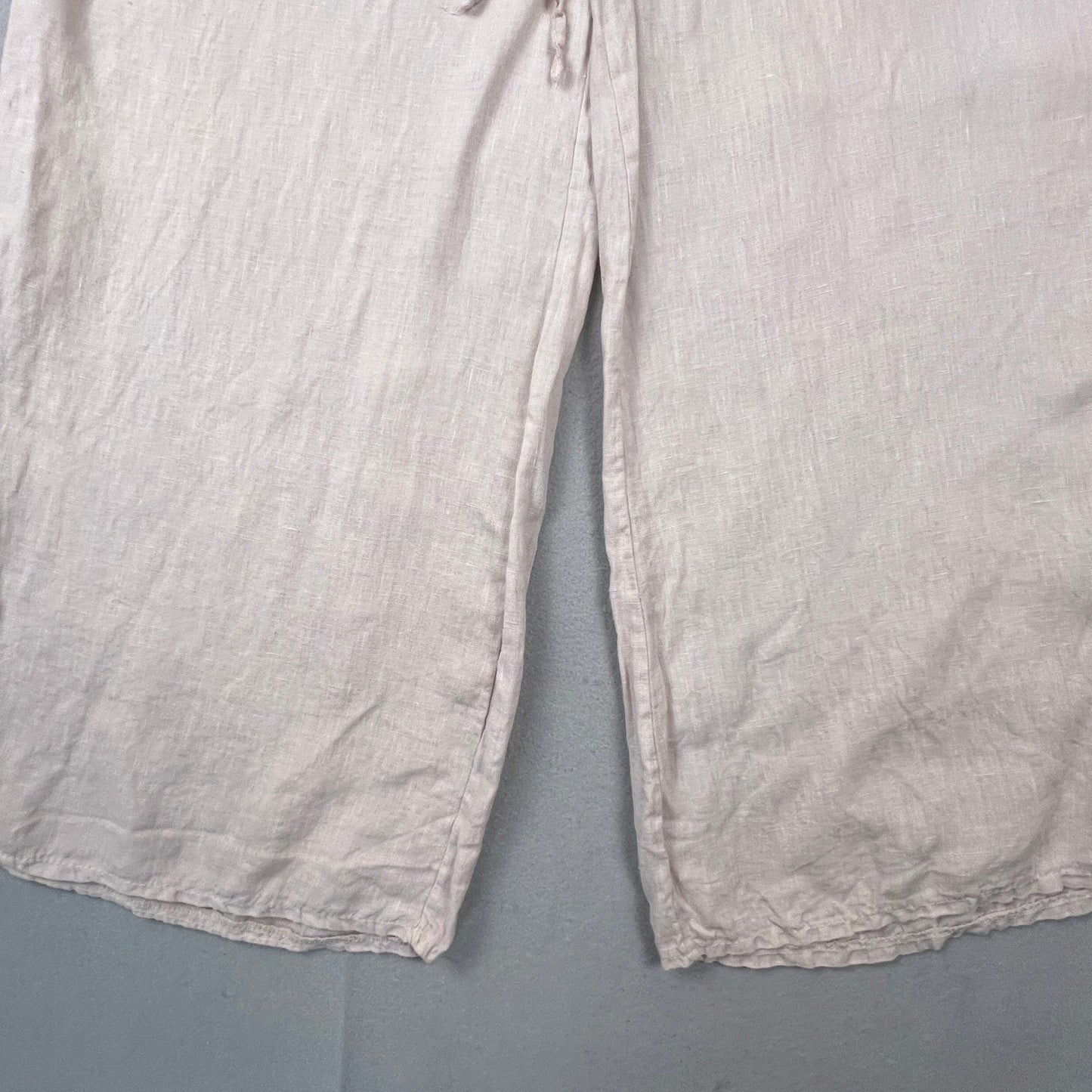 Meo Meli Linen Wide Leg Pants Womens OS Pink Drawstring Side Slit Made in Italy