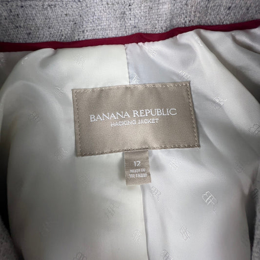Banana Republic Hacking Jacket Womens 12 Gray Wool Blend Blazer Preppy