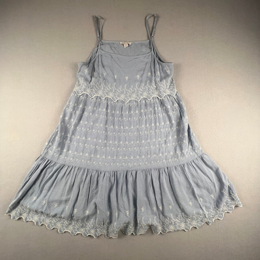 American Eagle Babydoll Dress Womens Medium Blue Embroidered Boho Cottagecore