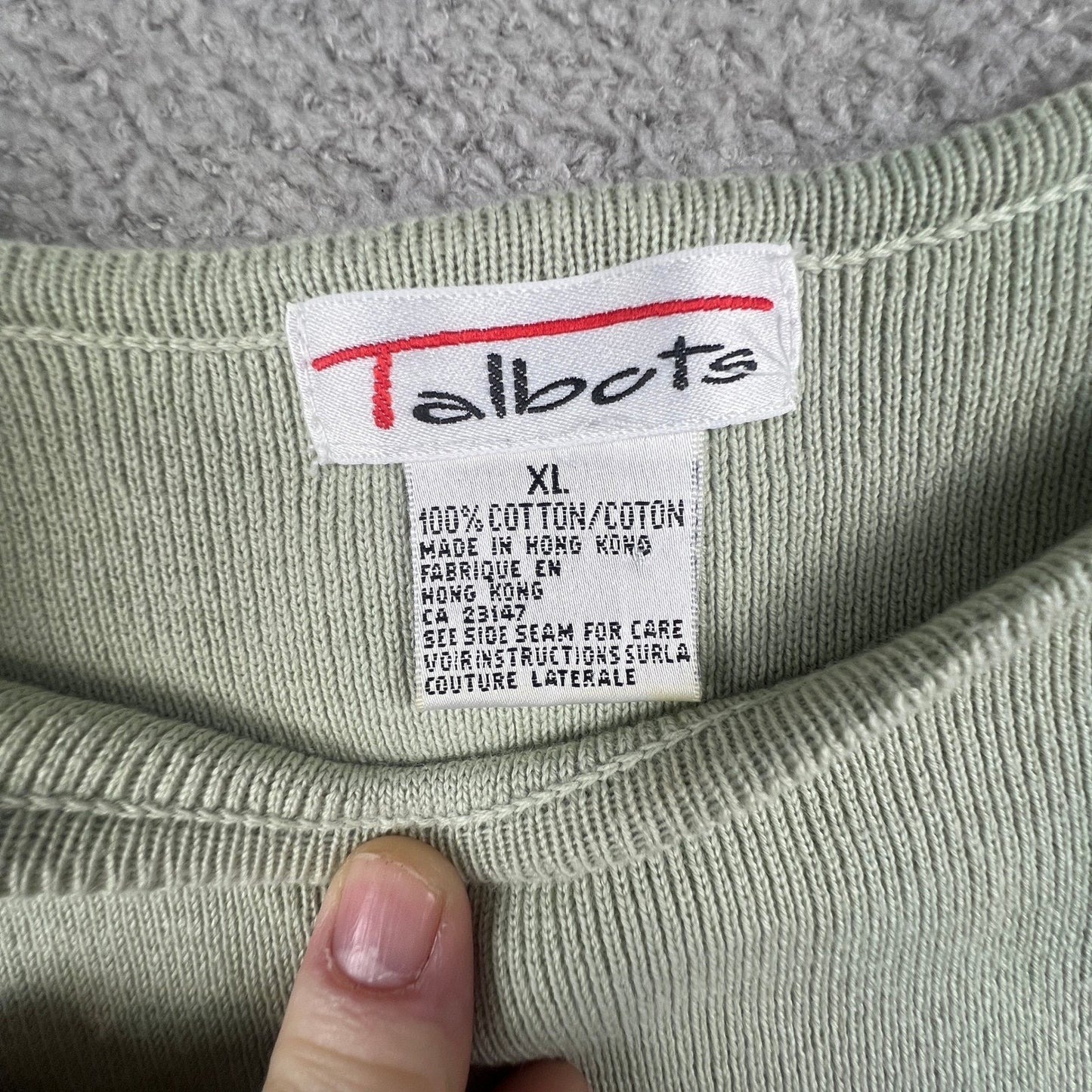 Talbots Sweater Vest Womens XL Green 100% Cotton Ribbed Knit Minimalist Classic