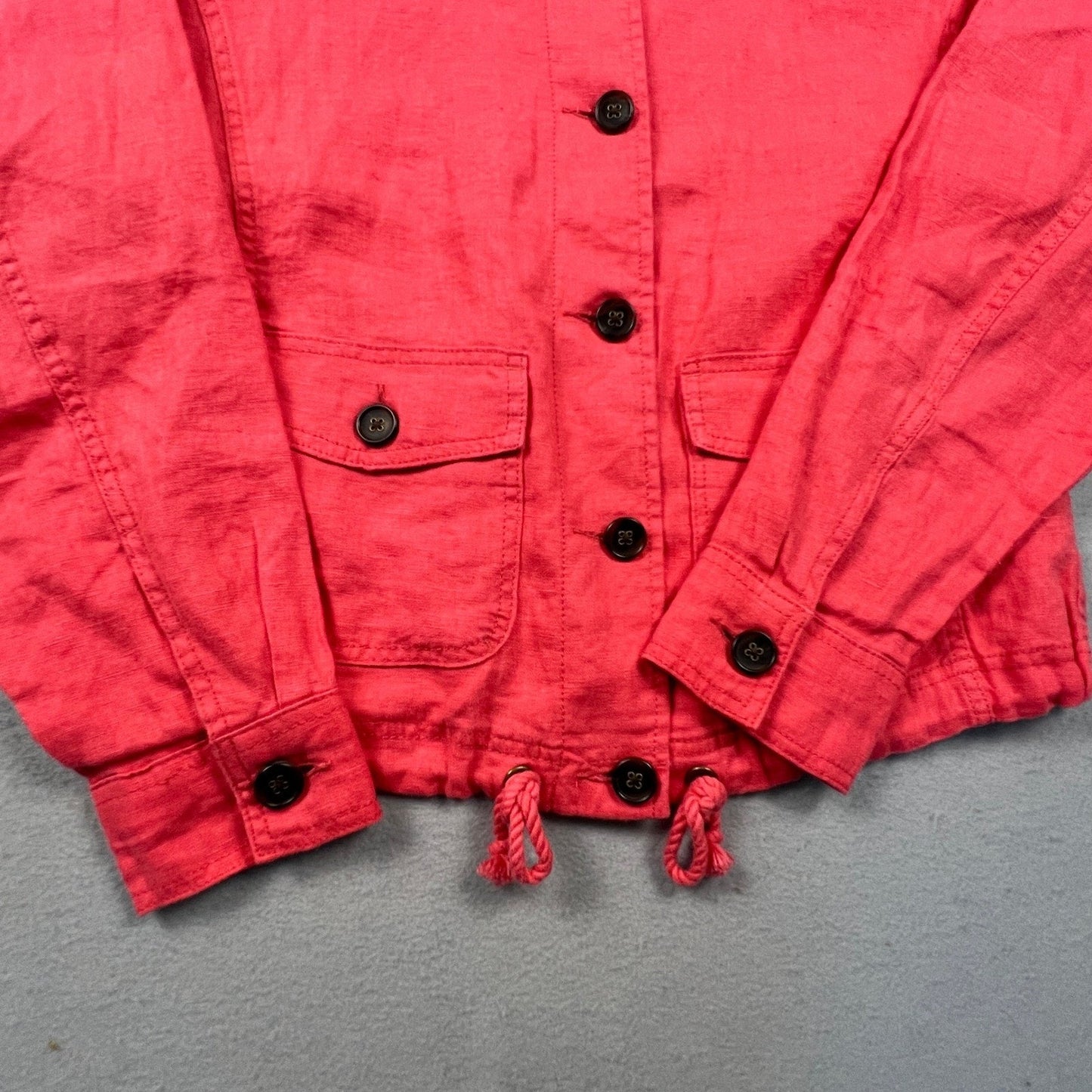 Talbots Linen Utility Jacket Womens XS Coral Pink Button Front Drawstring Casual