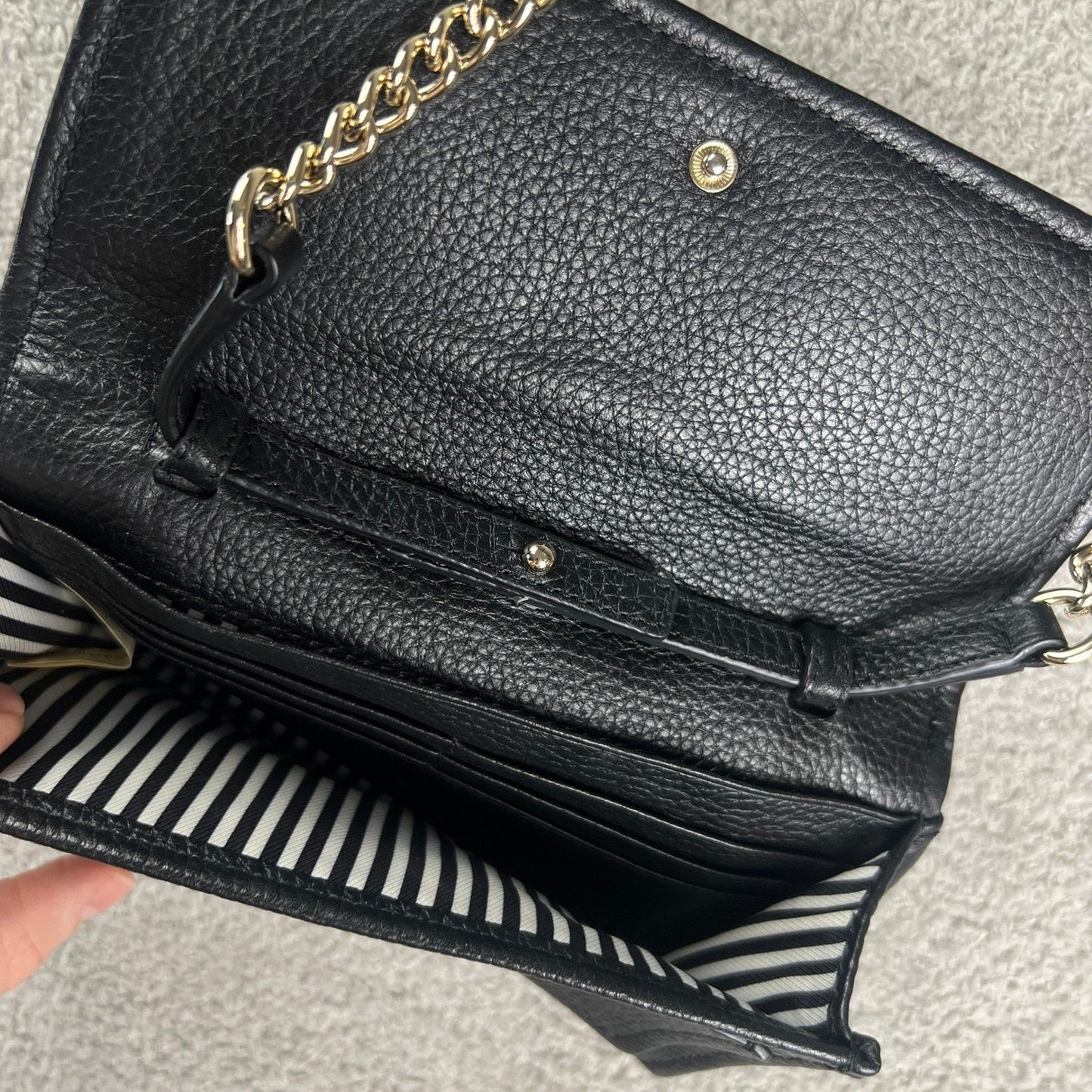 Kate Spade Black Pebbled Leather Crossbody Bag Gold Chain Strap Clutch Wallet