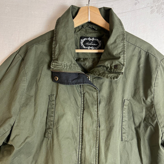 Ambiance Utility Jacket Womens 2XL Drawstring Waist Zip Front Collar Olive Green
