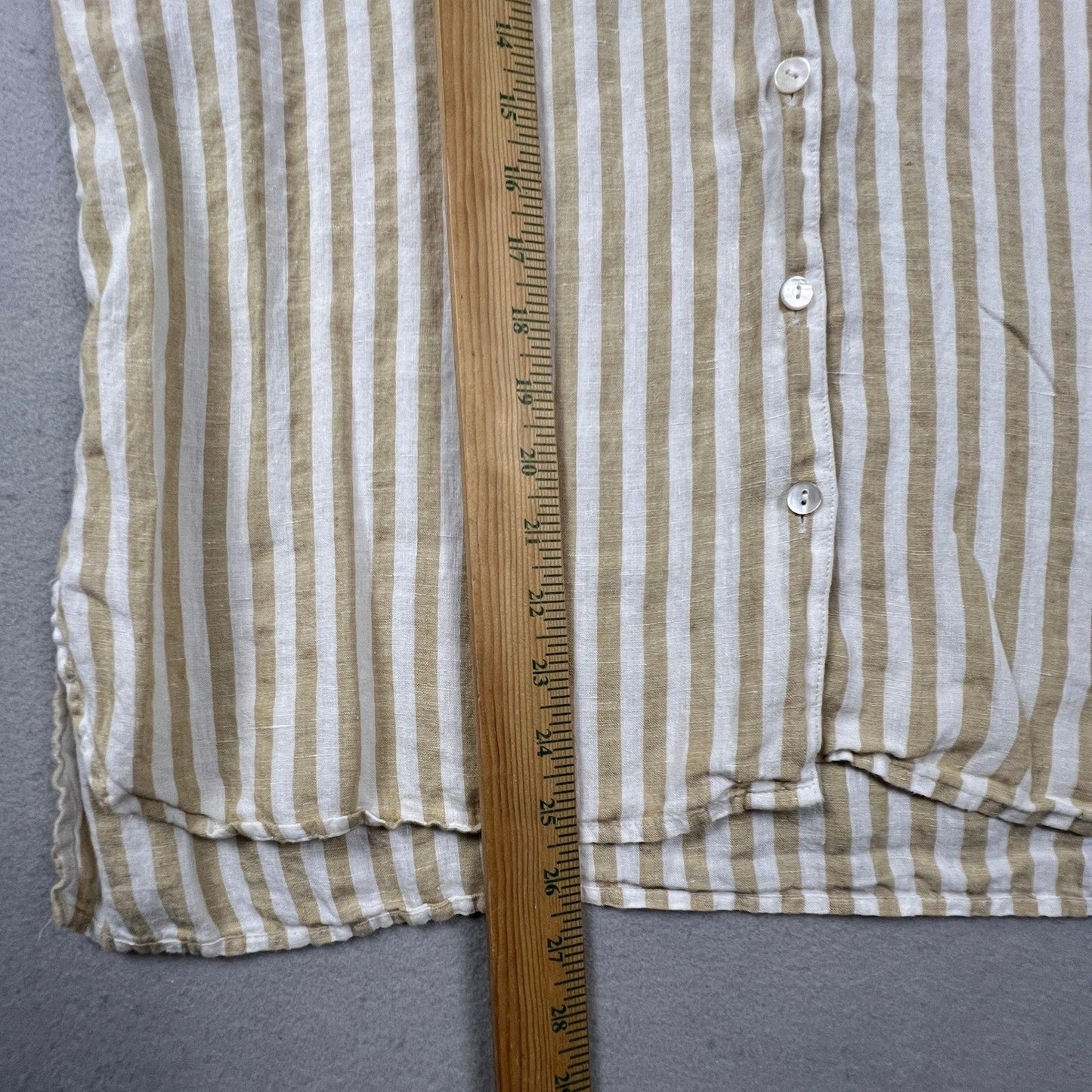 J. Jill Love Linen Button Down Shirt Womens Medium Tan Striped Coastal Classic