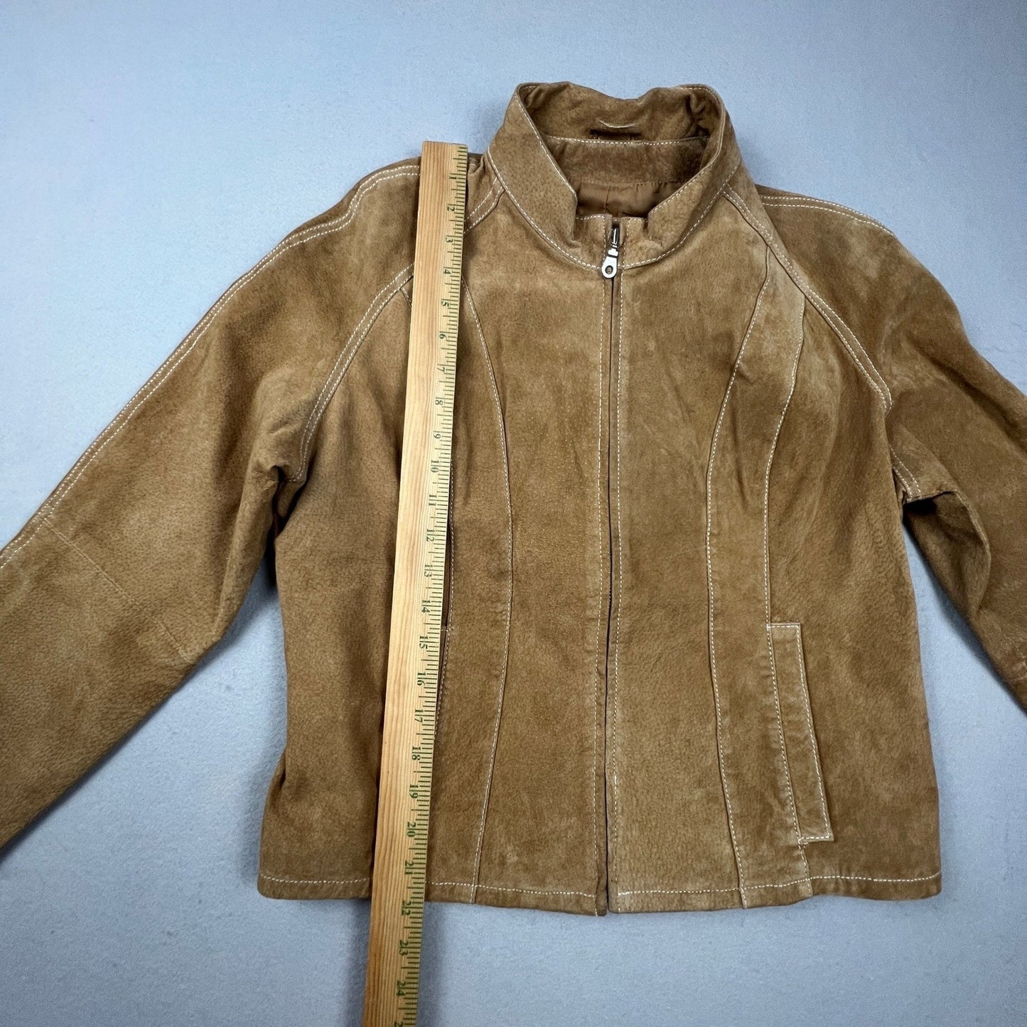 Wilsons Leather Maxima Jacket Womens L Brown Suede Contrast Stitch Moto Western
