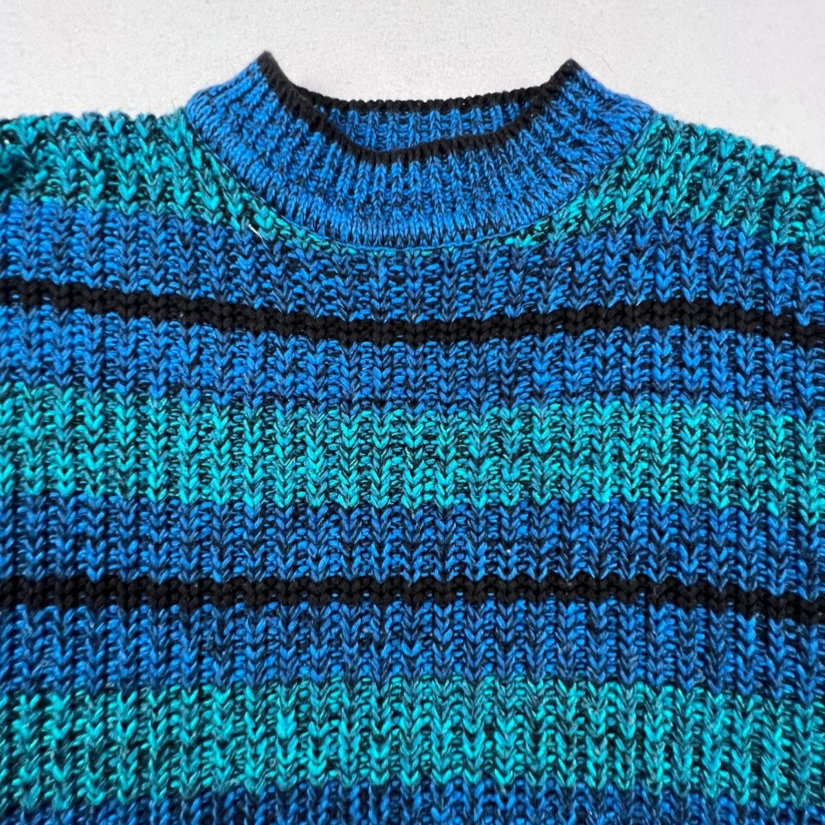 Credentials Striped Sweater Womens Large Blue Teal Black Vintage Knit Retro 90s