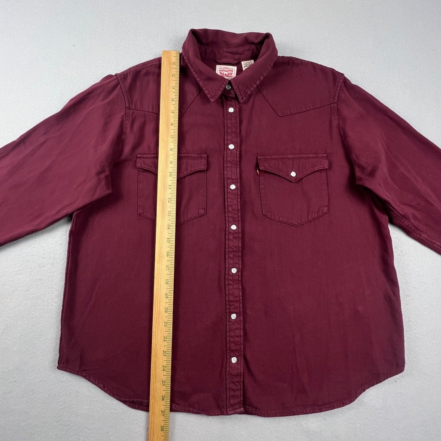 Levi's Western Shirt Mens XXL Burgundy Pearl Snap Twill Long Sleeve Cowboy