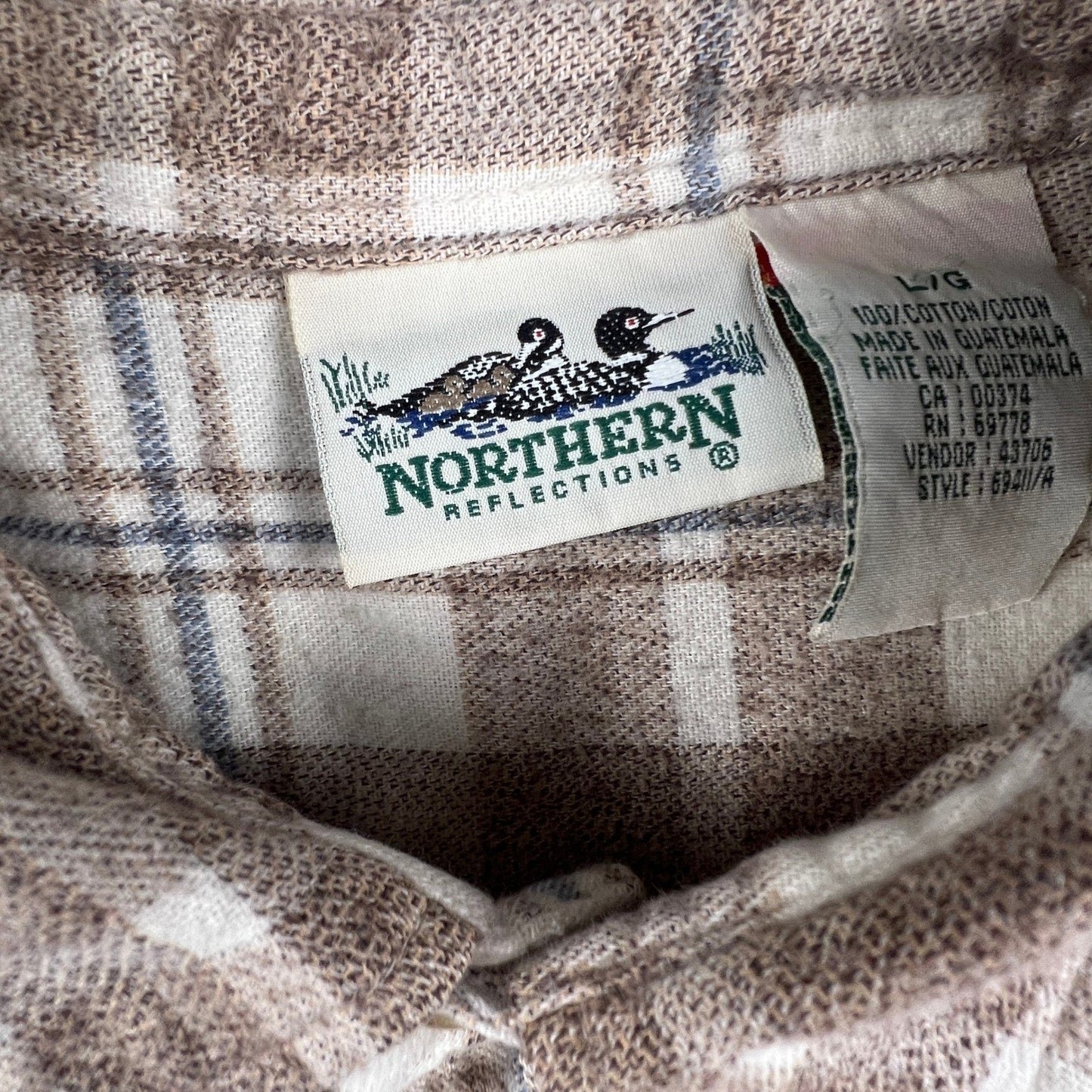 VTG Northern Reflections Flannel Shirt Mens L Plaid Cotton Button Up Gorpcore